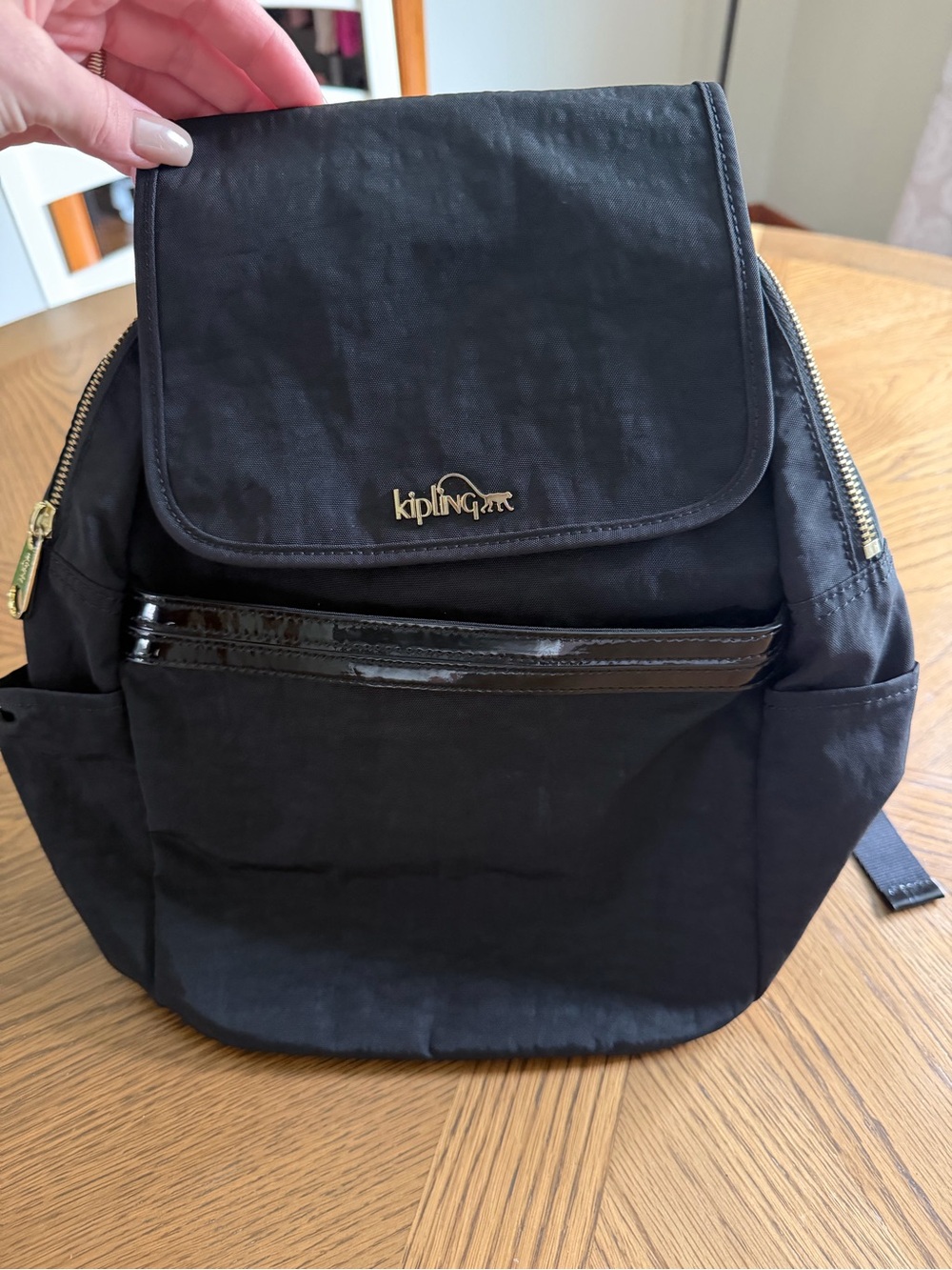Kipling City Zip Small Backpack in black with gold hardware